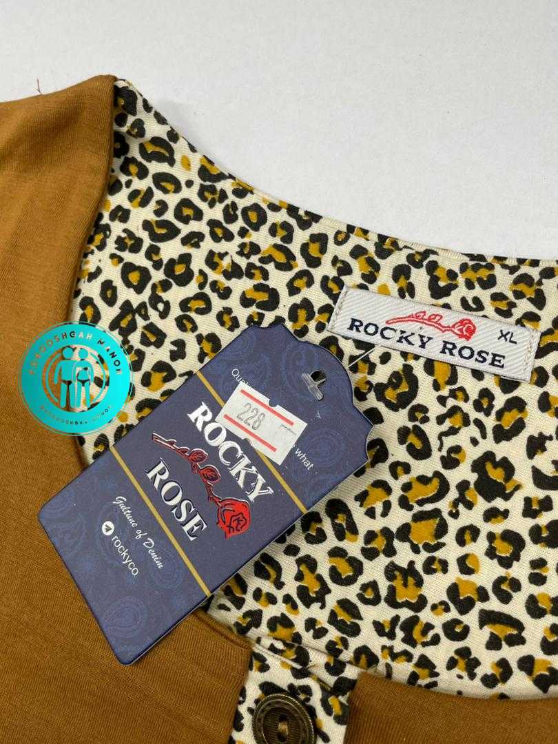 پیراهن آستین کوتاه زنانه پلنگی نخی راکی رز - Image 2